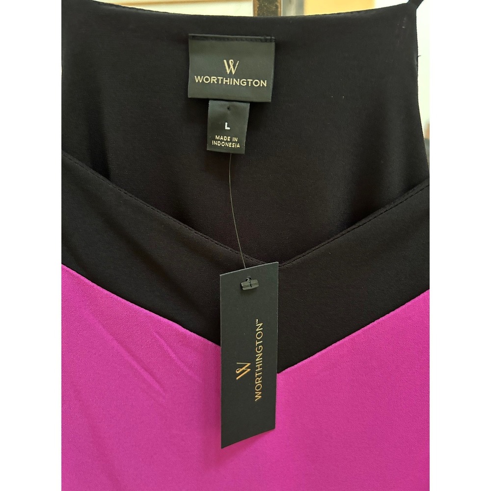 Worthington Womens Colorblock Camisole Tank Top Layering Purple Black NWT Size L - Picture 2 of 5